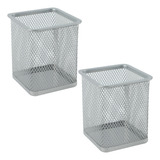Kit 2 Porta Caneta Lápis De Mesa Escritório Aramado Quadrado
