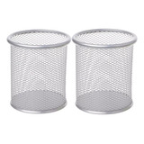 Kit 2 Porta Caneta Lápis De Mesa Escritório Aramado Redondo