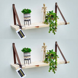 Kit 2 Prateleiras Pinus Alça Marrom (40x20) + Suporte Extra