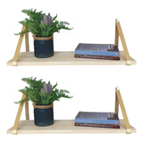 Kit 2 Prateleiras Pinus Alça Suporte Couro Ouro Velho 
