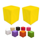 Kit 2 Puff Banqueta Cubo Couro Quadrado Decorativo Promoçãod