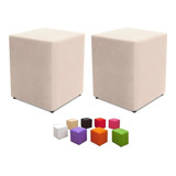 Kit 2 Puff Banqueta Cubo Couro Quadrado Decorativo Promoçãoh