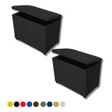 Kit 2 Puff Bau Decorativo Suede Organizador Retangular 