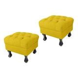 Kit 2 Puff Puf Decorativo Luis Xv Suede Amarelo Retrô Lindo