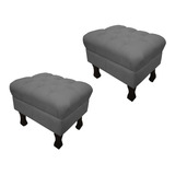 Kit 2 Puff Puf Decorativo Luis Xv Suede Cinza Capitonê