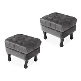 Kit 2 Puff Puf Decorativo Luiz Xv Suede Cinza Super Barato
