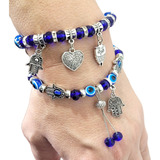 Kit 2 Pulseira Olho Grego Pingente Hamsa Coruja Sorte