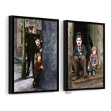 Kit 2 Quadros Charlie Chaplin O Garoto Filme The Kid 60x40cm