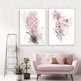 Kit 2 Quadros Decorativo Abstrato Nórdico Flores Rosa