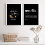 Kit 2 Quadros Gratidão Chave 33x24 - Moldura Preta