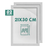 Kit 2 Quadros Moldura A4 C/ Vidro Fotos Certificado 21x30cm Cor Branco Prime