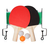 Kit 2 Raquetes +3 Bolas +rede De Ping Pong Preta/vermelha