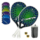 Kit 2 Raquetes Beach Tennis Camewin Plastico Leve Kn4050 Par Cor 2 Azul / Verde