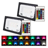 Kit 2 Refletor Led Holofote 50w Bivolt Rgb Colorido+controle