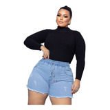 Kit 2 Short Jeans Plus Size Feminino Rasgadinho Com Lycra