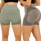 Kit 2 Shorts Fitness Duna Fit Sem Costura Cintura Alta Slim