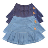 Kit 2 Shorts Saia Imita Jeans Menina Infantil Azul 01-10anos