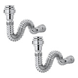 Kit 2 Sifão Tubo Extensivo Sanfonado Cromado Metalizado