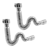 Kit 2 Sifão Universal Sanfonado Cromado 72cm Pia Cuba Tanque