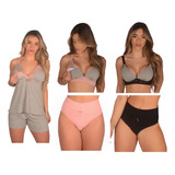 Kit 2 Soutien Amamentação Bojo +2 Calcinha Cós +1 Baby Doll