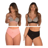 Kit 2 Soutien De Amamentação Bojo +2 Calcinha Pós Parto Alta