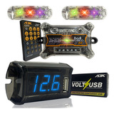 Kit 2 Strobo Rítmico Rgb + Voltímetro Usb Som Automotivo
