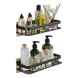 Kit 2 Suporte Shampoo Preto Aluminio Sem Perfuração Parede