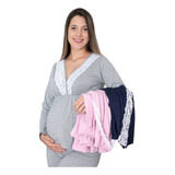 Kit 2 Sutiãs S/bojo + 2 Pijama Maternidade Pós Parto