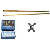 Kit 2 Taco 1,45+ 144 Giz Azul+ 1 Cruzeta Alumínio Bilhar