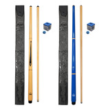Kit 2 Tacos De Sinuca Profissional C/ Sola De Couro Platinum Cor Azul E Madeira Cruz De Malta Peso 470 G