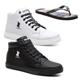 Kit 2 Tenis Polo Masculino Bota Cano Alto Original + Chinelo