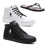 Kit 2 Tenis Polo Masculino Bota Cano Alto Original + Chinelo