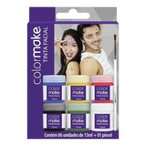 Kit 2 Tinta Facial Color Make Liquida Com 06 Cores + Pincel
