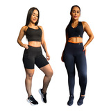 Kit 2 Top +1 Calça Legging +1 Short Conjunto Fitness 4 Peças