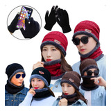 Kit 2 Touca De Frio Gorro + 2 Cachecol + 2 Luva Touch Screen