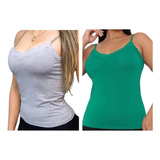 Kit 2 Unidades Regata Blusa Feminina Alcinha Com Bojo Oferta