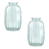 Kit 2 Vasinho Frasco De Vidro Transparente Canelado 12cm