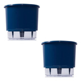 Kit 2 Vaso Raiz Auto Irrigável N3 16x14cm Azul Escuro Planta