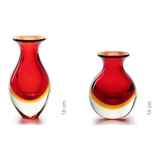 Kit 2 Vasos Decorativo Cristal Murano Bicolor Vermelho N2 N3