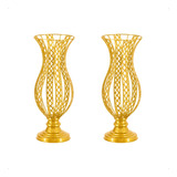 Kit 2 Vasos P/ Flores Losango Dourado 45cm