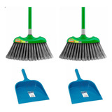 Kit 2 Vassoura Nylon Multiuso Cabo 1,20 Metros E Pá De Lixo