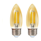 Kit 2 Vela E27 Filamento Led Bivolt Ambar Branco Quente