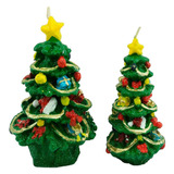 Kit 2 Velas Árvore Pinheiro De Natal 14,5cm 12,5cm Decoração