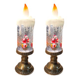 Kit 2 Velas De Natal C/ Globo Neve Decoração Natalina C/ Luz