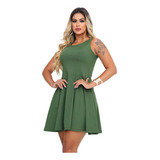 Kit 2 Vestidos Rodado Feminino Curto Soltinho Canelado Liso