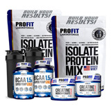 Kit 2 Whey Isolado Profit 900g + 2 Bcaa 2 Creatina 2 Shaker Sabor Morango