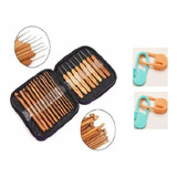Kit 20 Agulhas Crochê Cabo Bambu Com Case + Marcador Ponto