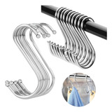 Kit 20 Ganchos Inox Barra Utensílios Cabide Roupa Tipo S