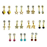 Kit 20 Pares Brincos Folheado Ouro Pingente Pendurado Strass
