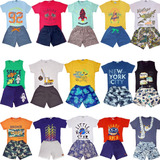Kit 20 Peças Roupa Infantil Menino 10 Camisetas + 10 Shorts